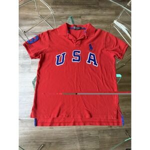 Vintage Polo Ralph Lauren Mens Large Custom Fit Big Pony USA Red Blue 3